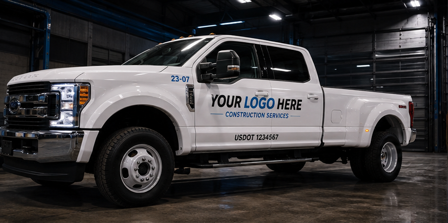 Lettering + DOT Numbers example using fictional Your Logo Here branding