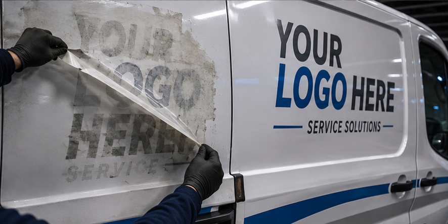 Wrap Removal + Refresh example using fictional Your Logo Here branding