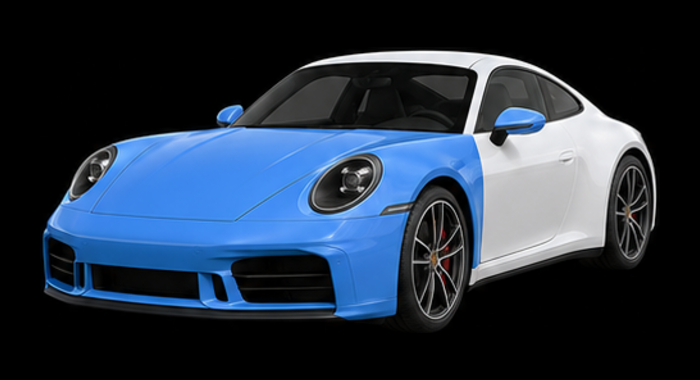 Full Front PPF coverage highlighted in blue on a Porsche 911